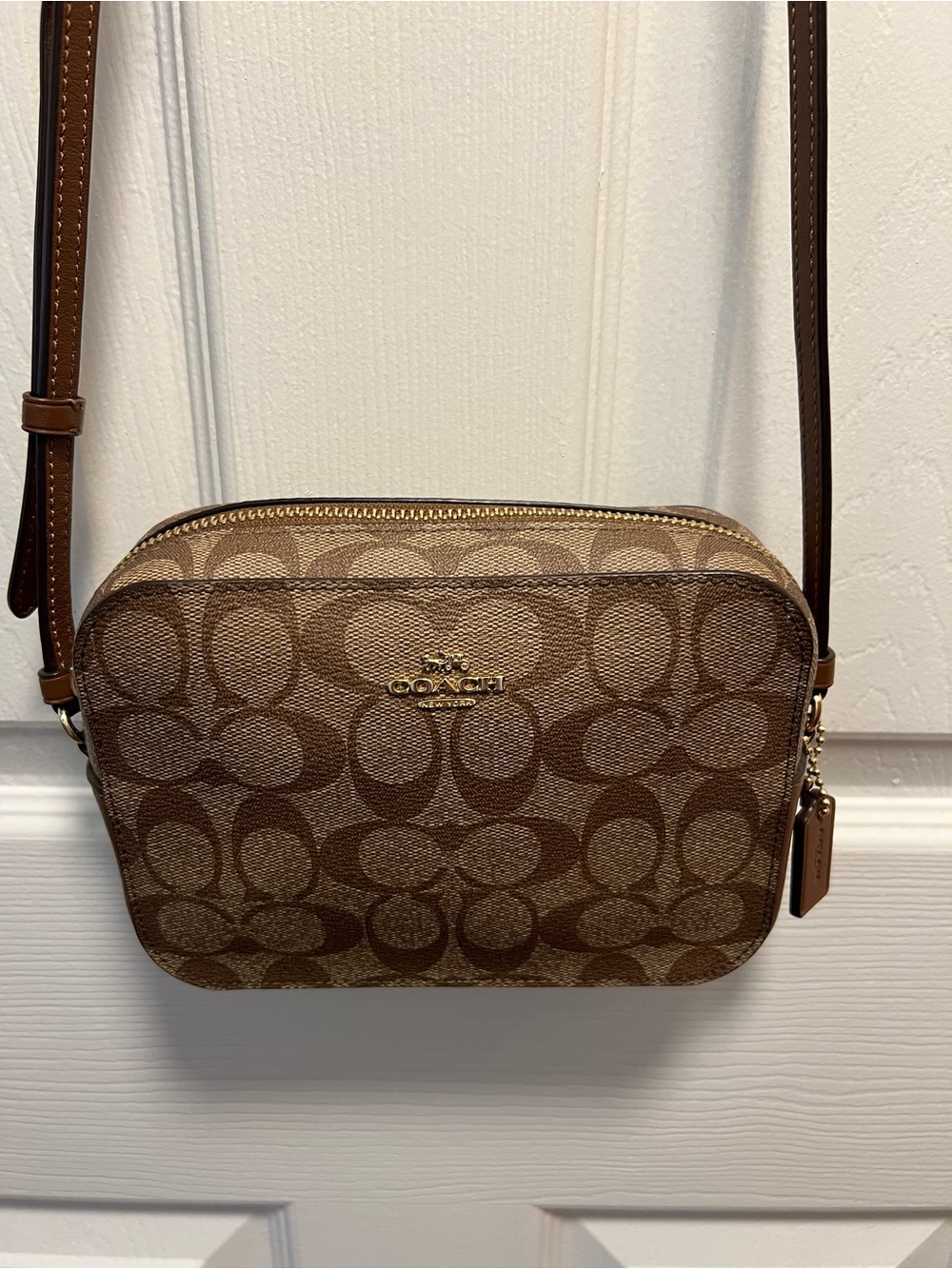 Coach Brown Signature Canvas Crossbody with Leather Trim